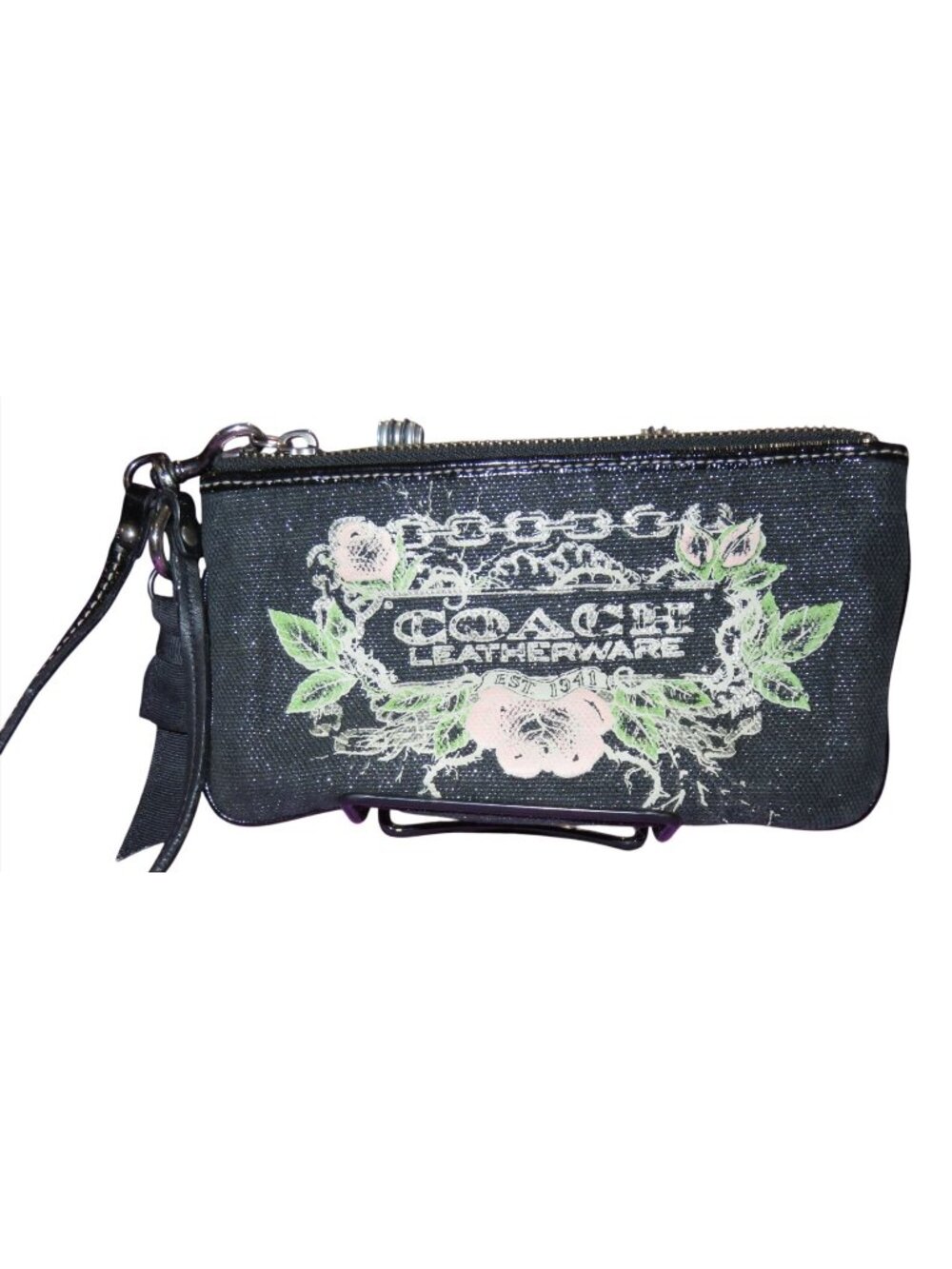 Coach Rare! 2009 Tattoo Black Glitter Lurex & Leather Trim Wristlet